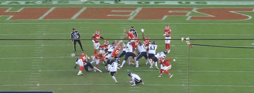 The Chiefs block the kick.